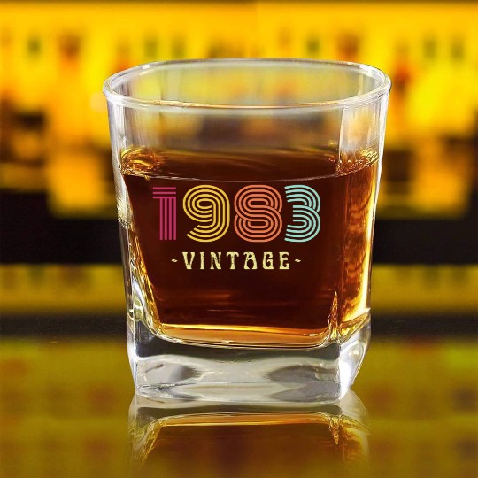Neon Rainbow Retro Birthday Year Vintage 1983 Square Whiskey Glasses