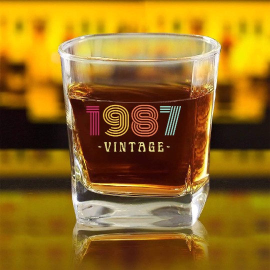 Neon Rainbow Retro Birthday Year Vintage 1987 Square Whiskey Glasses