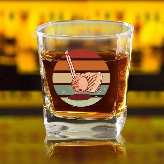 Retro sunset golf Square Whiskey Glasses