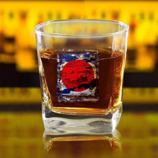 Japan Flag Red Circle Blue Mountain Collage Art 74 Square Whiskey Glasses