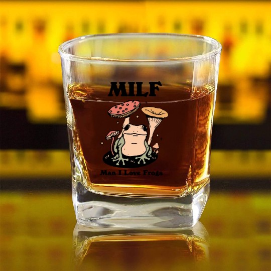 milf man i love frogs Square Whiskey Glasses