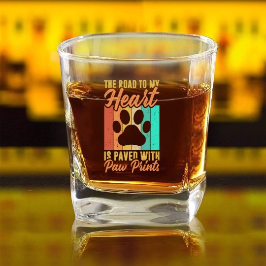 The road to my heart is paved with paw prints Square Whiskey Glasses