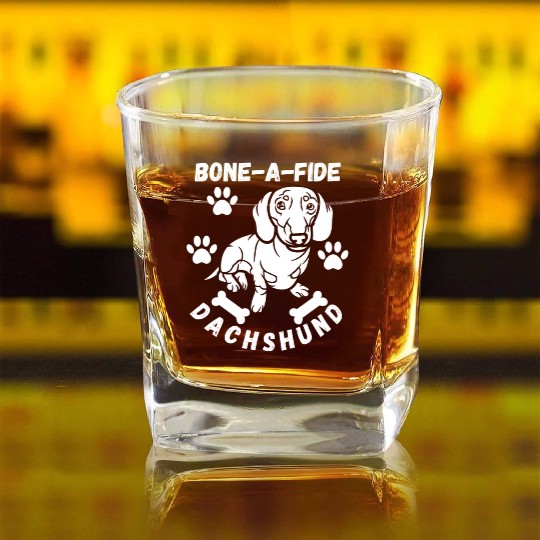 Bone-A-Fide Dachshund With A Dog Bone Square Whiskey Glasses