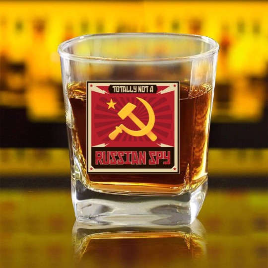 Funny Russian Spy USSR Soviet Union Russia Hammer Square Whiskey Glasses