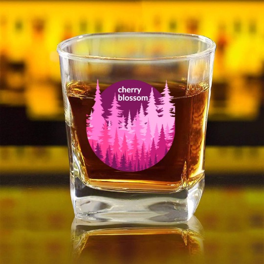 Cherry Blossom Forest Sun Square Whiskey Glasses