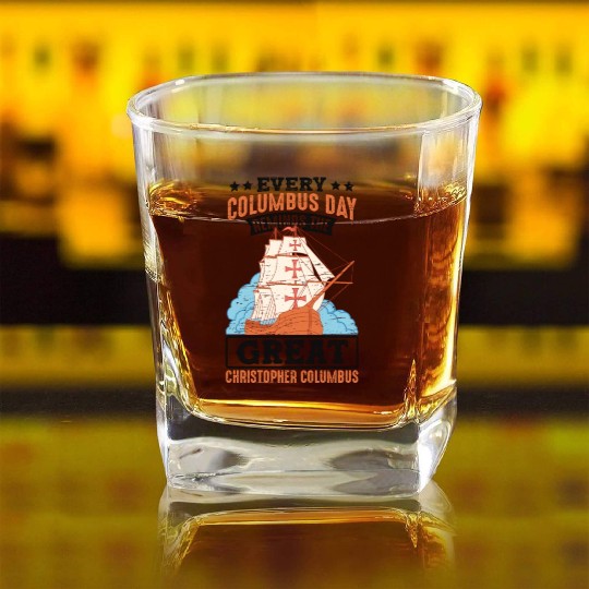 Great Christopher Columbus Day 1942 American Square Whiskey Glasses
