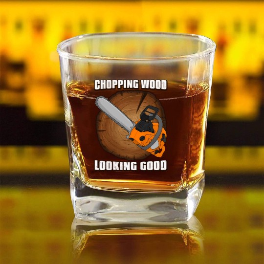 chainsaw Lumberjack Square Whiskey Glasses