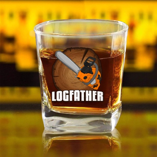 chainsaw Logfather Lumberjack Square Whiskey Glasses