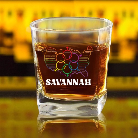 Savannah Pride Month Pride Flag LGBT Community LGB Square Whiskey Glasses