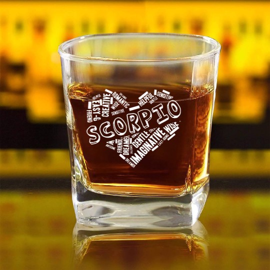 Scorpio Heart Word Cloud Doodle Astrology Zodiac S Square Whiskey Glasses