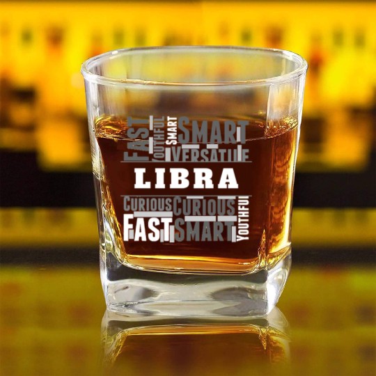 Libra Zodiac Star Sign Word Cloud Square Monochrom Square Whiskey Glasses