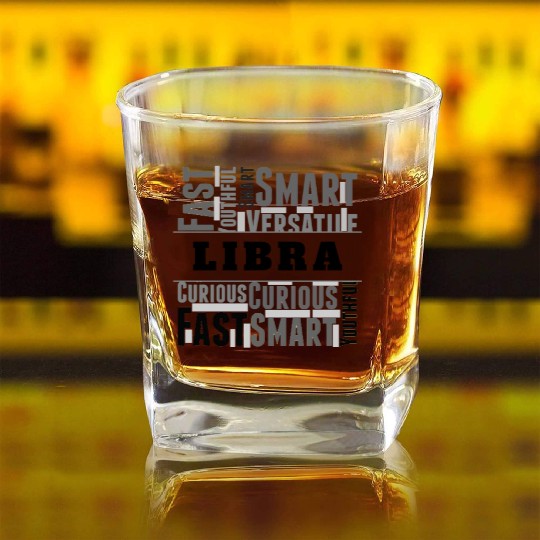 Libra Zodiac Star Sign Word Cloud Square Monochrom Square Whiskey Glasses