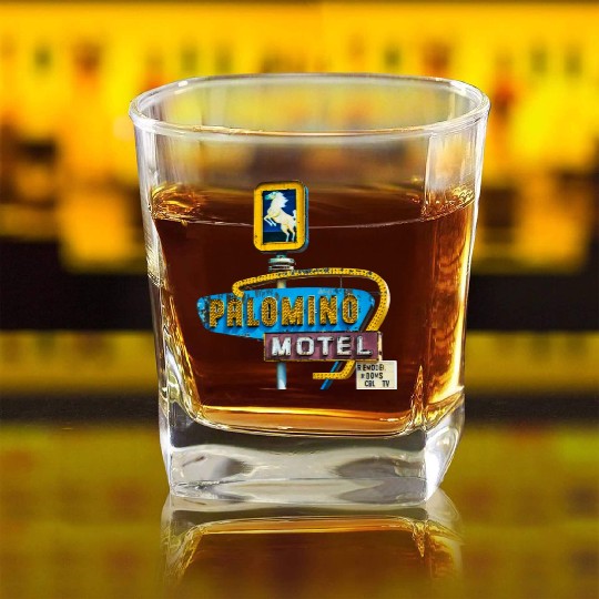 Route 66 Neon Palomino Motel Tucumcari, New Mexico Square Whiskey Glasses