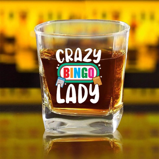 Crazy Bingo Lady Bingo Player Casino Lottery Square Whiskey Glasses