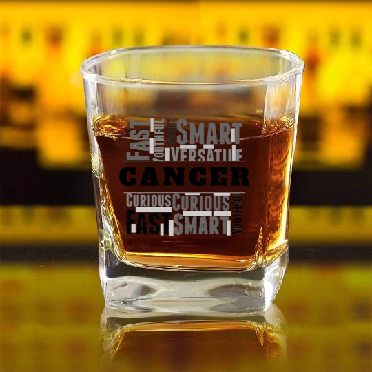 Cancer Zodiac Star Sign Word Cloud Square Monochro Square Whiskey Glasses