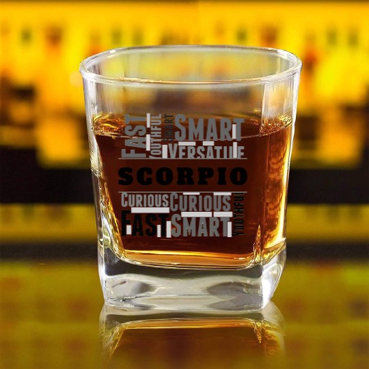 Scorpio Zodiac Star Sign Word Cloud Square Monochr Square Whiskey Glasses