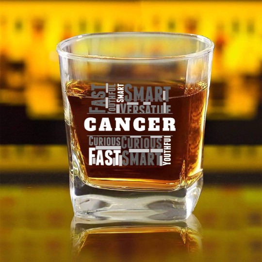 Cancer Zodiac Star Sign Word Cloud Square Monochro Square Whiskey Glasses