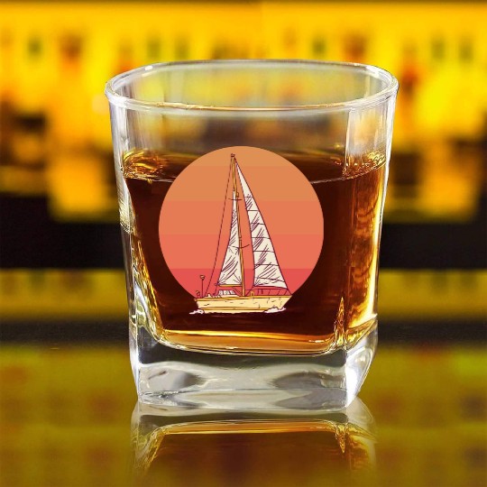Sunset sailing boat sea waves Sunset sailing boat Square Whiskey Glasses