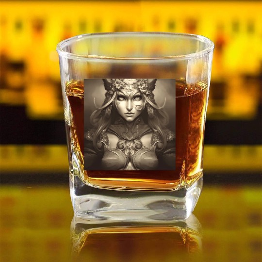 Warrior princess wearing gothic plate dark fantasy Square Whiskey Glasses