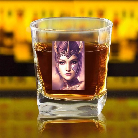 Warrior princess wearing gothic plate dark fantasy Square Whiskey Glasses