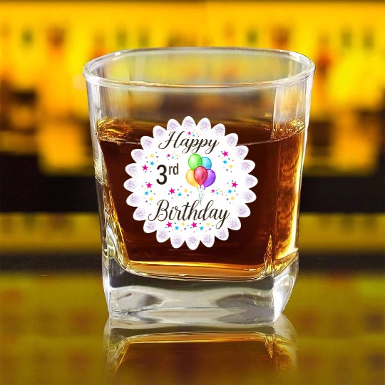 3rd Happy Birthday with Balloon Square Whiskey Glasses