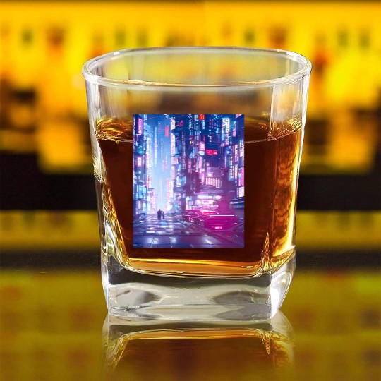 Cyberpunk Vaporwave Anime Japan Cyber synthwave Square Whiskey Glasses