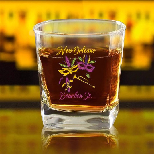 French New Orleans Mardi Gras Souvenir Bourbon Str Square Whiskey Glasses