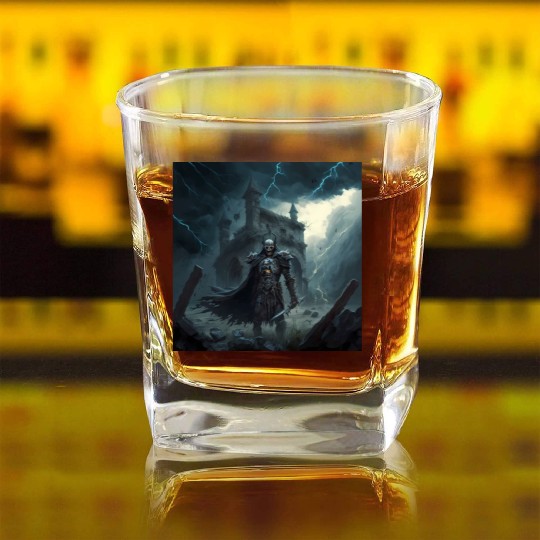 Death Knight in Thunderstorm Square Whiskey Glasses