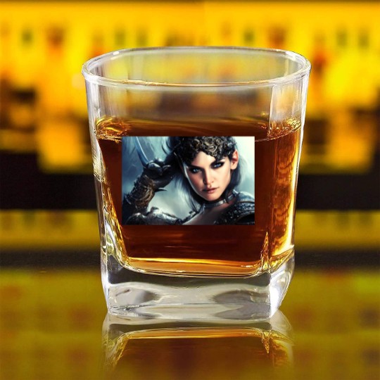 Warrior princess wearing gothic plate fantasy art Square Whiskey Glasses