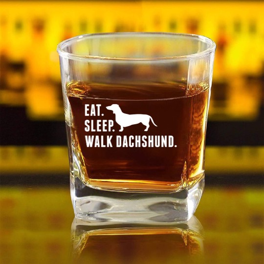Eat Sleep Walk Dachshund Square Whiskey Glasses