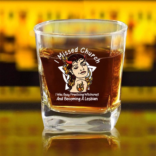 Missed Church Lesbian Witch Hot Demon Gothic Wicca Square Whiskey Glasses