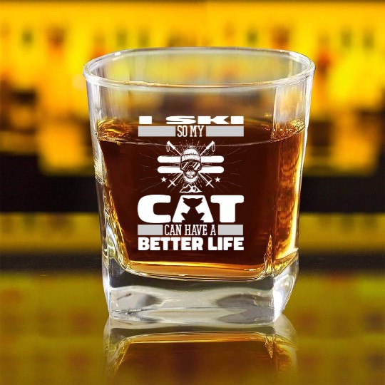 Skiing Skier Cat Square Whiskey Glasses