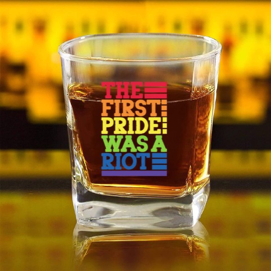 The First Pride Was A Riot, LGBT Rainbow Square Whiskey Glasses