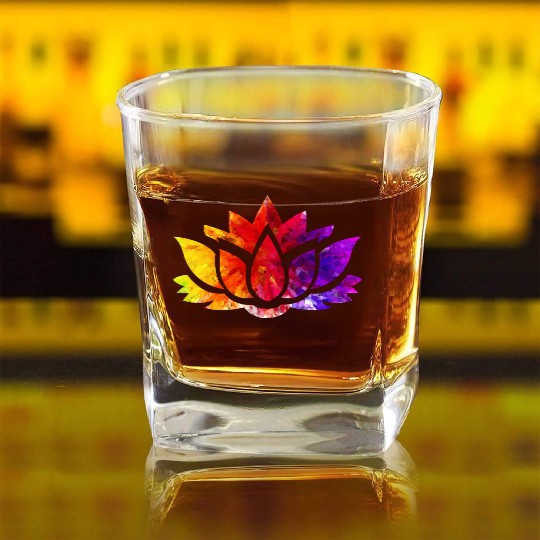 Rainbow Blossom: A Vibrant and Colorful Flower Square Whiskey Glasses