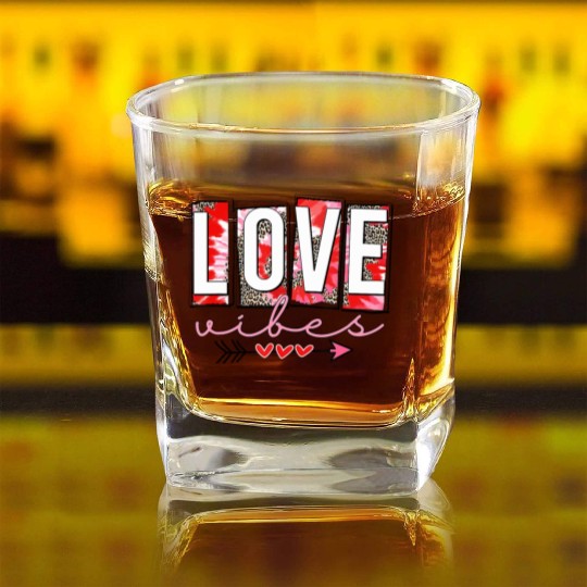 Leopard print cheetah Love Vibes Square Whiskey Glasses Cupids Arrow