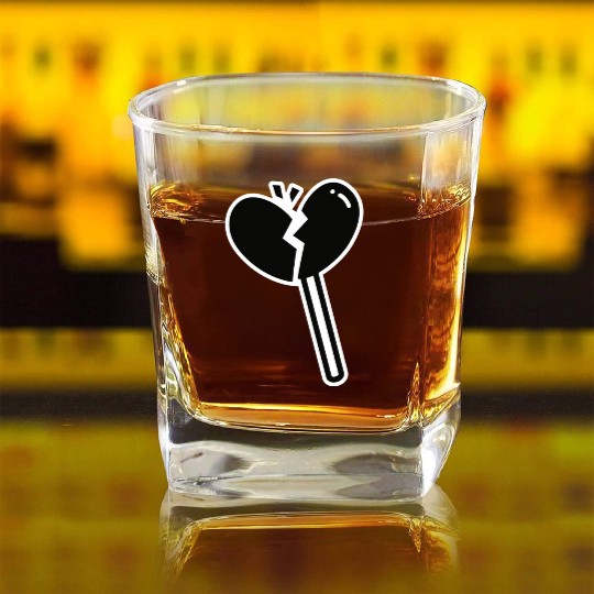 Broken Heart Lollipop Candy Square Whiskey Glasses