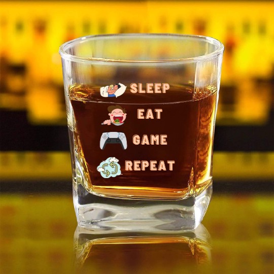 sleep eat game repeat PlayStation Square Whiskey Glasses
