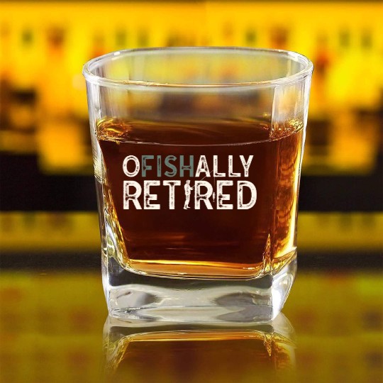 Ofishally Retired Fishing Retro Retirement Fishing Square Whiskey Glasses