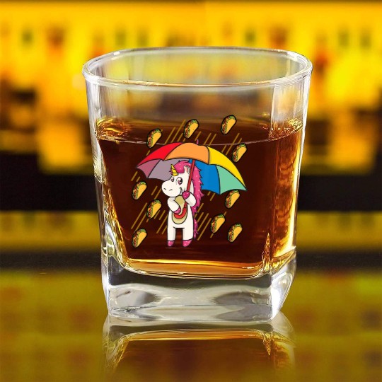 Raining Tacos Unicorn Lover Umbrella Cinco de Mayo Square Whiskey Glasses