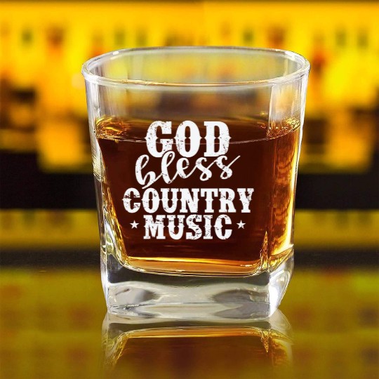 God bless Country Music USA America Cowboys Square Whiskey Glasses