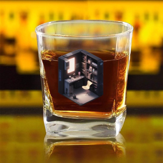 Cube Room Print - For Fans of Geometric and 3D Art Square Whiskey Glasses