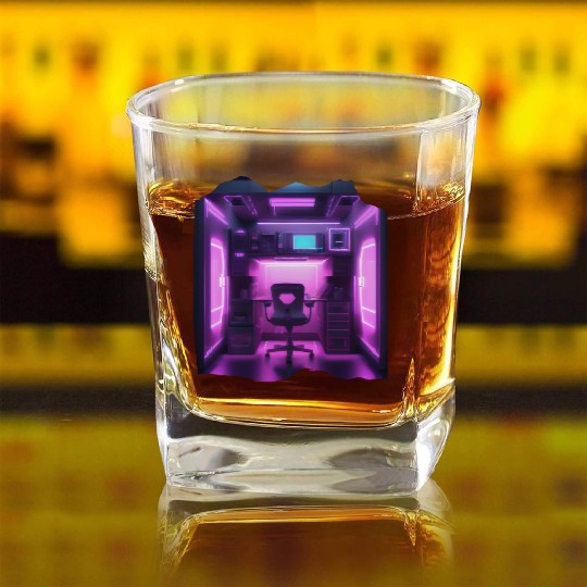Future Gaming Room Neon Lights Square Whiskey Glasses