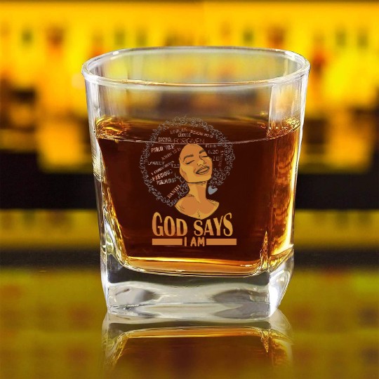 African American Girl God Says I Am Black Pride Square Whiskey Glasses