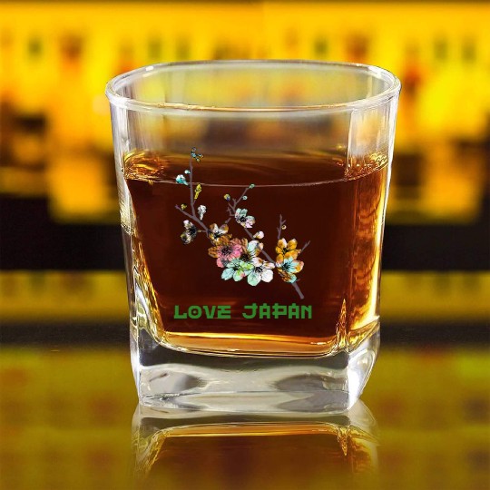 Cherry Blossom Sakura Tree Symbol Word Kanji Love Square Whiskey Glasses