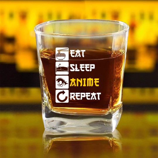 Eat Sleep Anime Repeat | Manga Japan Saying Cospla Square Whiskey Glasses