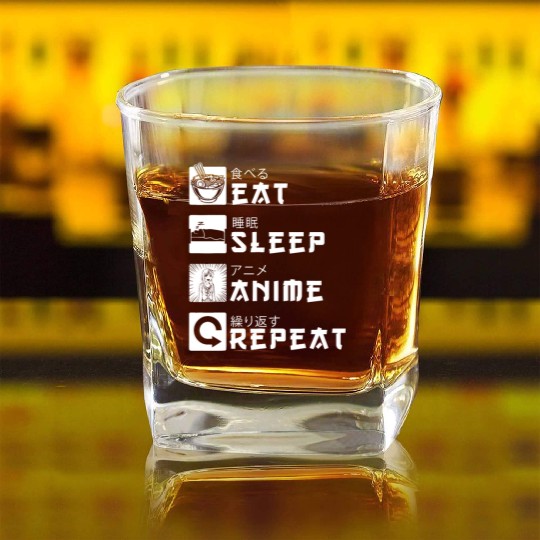Eat Sleep Anime Repeat Japanese Manga Lover Cospla Square Whiskey Glasses