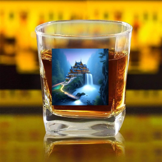 Small Lights Along a River Square Whiskey Glasses