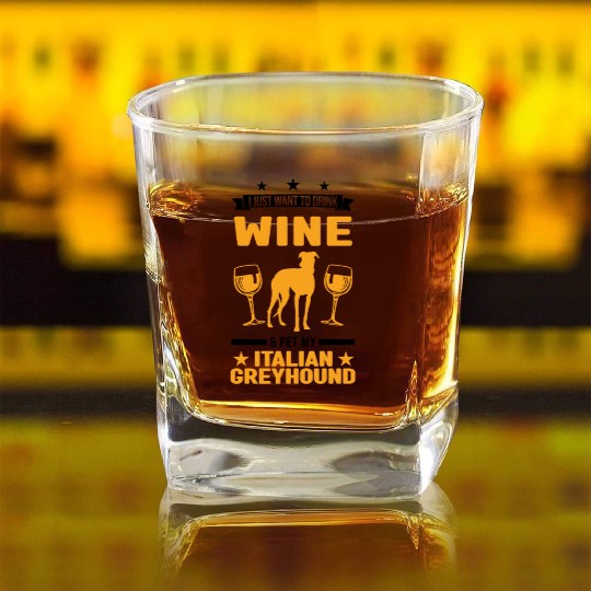 Italian Greyhound And Wine Square Whiskey Glasses