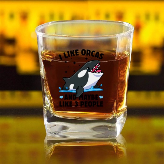 I like orcas and maybe like 3 people killer whale Square Whiskey Glasses