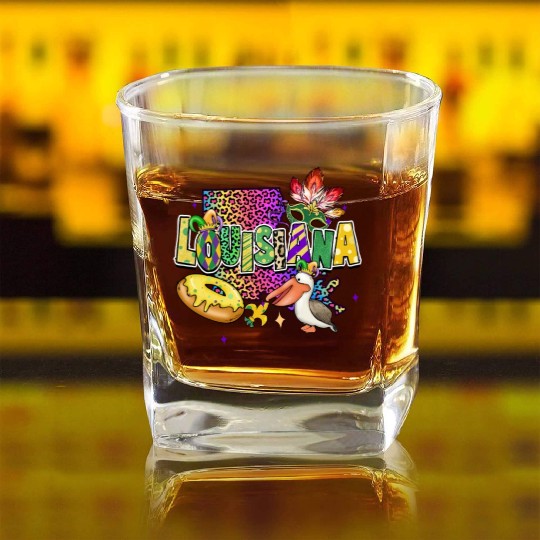 New Orleans Men Women Louisiana Mardi Gras Outfit Square Whiskey Glasses